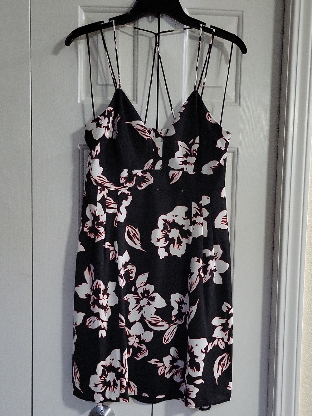 Express Strappy Black Slip Dress with Pink & White Floral Print